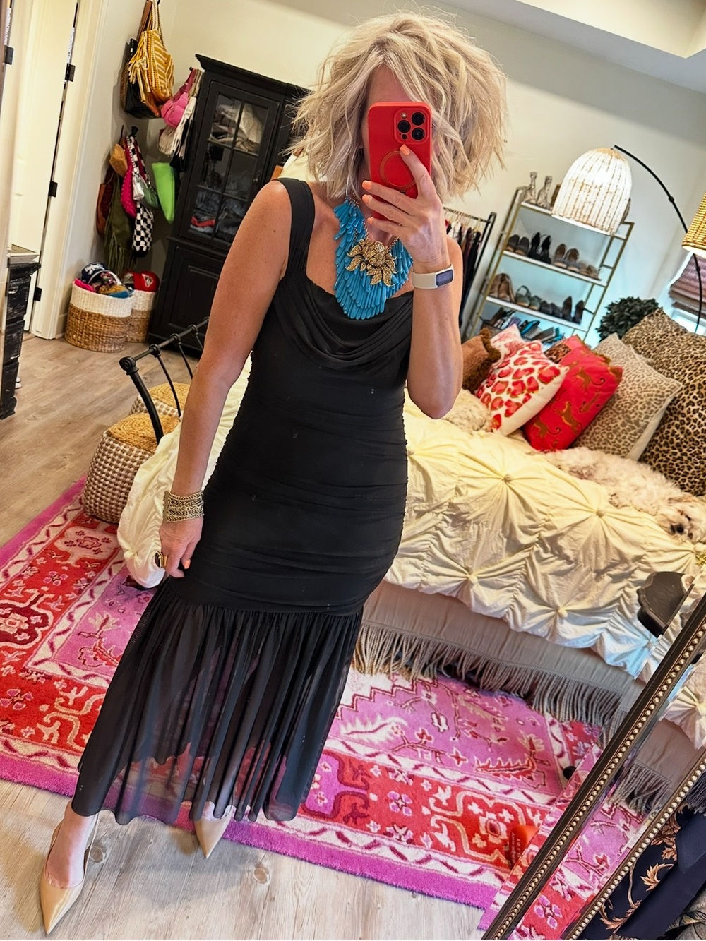 Simplee Apparel Black Mesh Maxi Dress with Sheer Pleated Hem - Picture 3 of 16